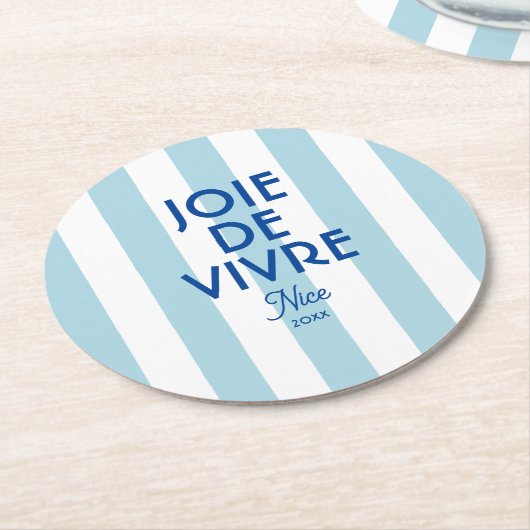 ジョエドゥヴィヴルニースブルーカバナストライプフランスのホテル ラウンドペーパーコースター (アングル)