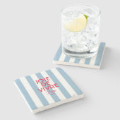 ジョエドゥヴィヴルパリブルーフランスのカバナストライプ ストーンコースター (横)