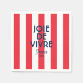 ジョエドゥヴィヴルフランスレッドカバナストライプフランスの スタンダードカクテルナプキン (正面)