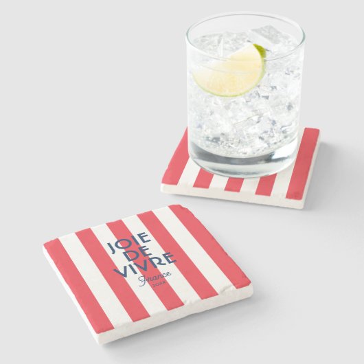 ジョエドゥヴィヴルフランスレッドカバナストライプフランスの ストーンコースター (横)