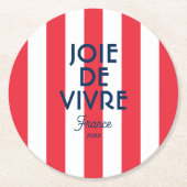 ジョエドゥヴィヴルフランスレッドカバナストライプフランスの ラウンドペーパーコースター (正面)