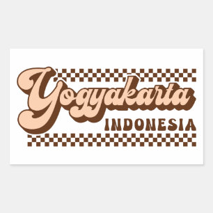 ジョグジャカルタインドネシアレトロブラウン文字 長方形シール
