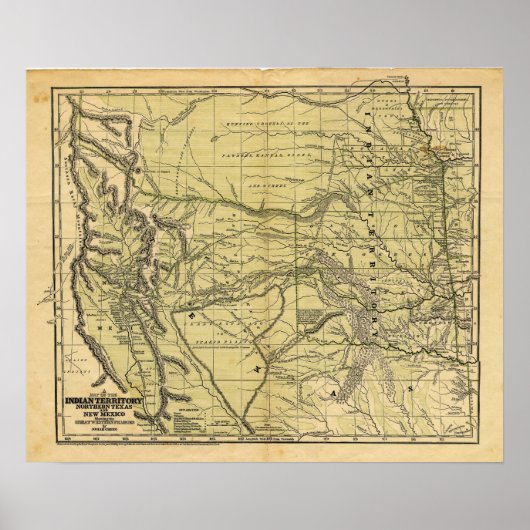 ジョサイア・グレッグの1844年インディアン地域の地図 ポスター (正面)
