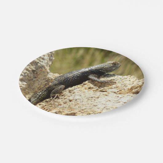 ジョシュアの木で黄色い背のとげのあるトカゲ ペーパープレート (アングル)