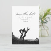 ジョシュアの木の結婚式の日付を保存ブラック&ホワイト 招待状 (スタンド正面)