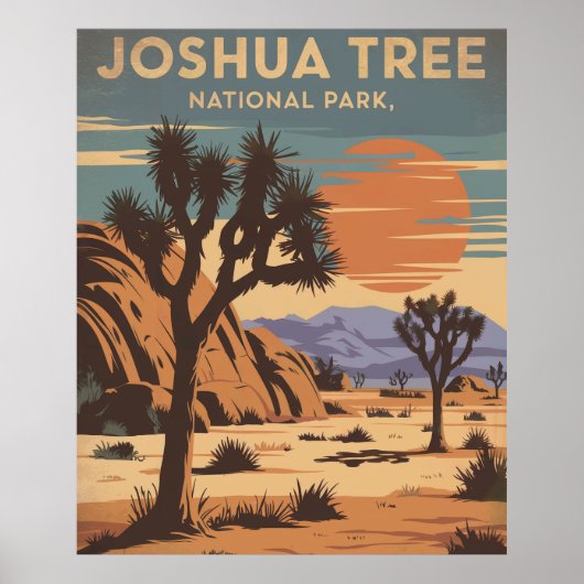 ジョシュアツリーカリフォルニアの風景の砂漠の夕日 ポスター (正面)