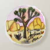 ジョシュアツリー国立公園水彩色 ラウンドクッション (正面)