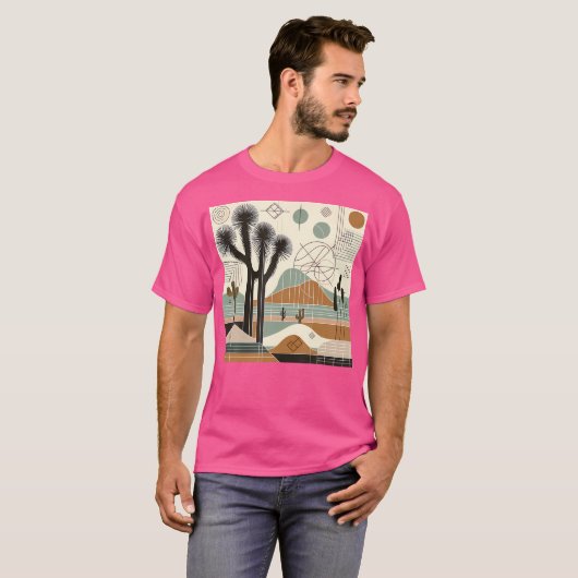 ジョシュアツリー国立公園線芸術ヴィンテージハイキング Tシャツ (正面フル)