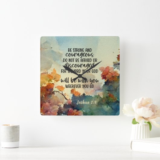 ジョシュア1:9強く勇気ある水の色 スクエア壁時計 (ホーム)