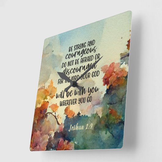 ジョシュア1:9強く勇気ある水の色 スクエア壁時計 (傾斜)