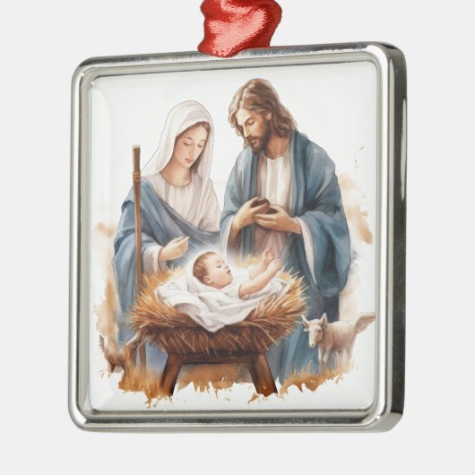 ジョセフメアリーベビーイエスクリスマス宗教的 メタルオーナメント (左)