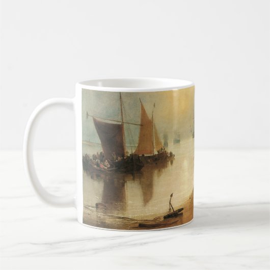 ジョセフ・ターナーによる蒸気を通して昇る太陽 コーヒーマグカップ (左)