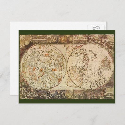 ジョセフ・モクソンによるヴィンテージの天体プラニスフィア地図 ポストカード (正面/裏面)