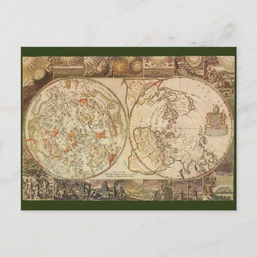 ジョセフ・モクソンによるヴィンテージの天体プラニスフィア地図 ポストカード (正面)