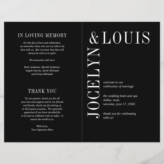 ジョセリンブラックモダン結婚式 プログラム チラシ (正面)