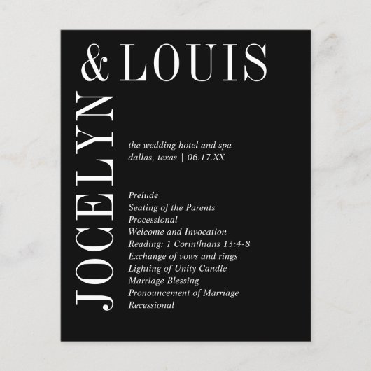 ジョセリンブラックモダン結婚式 プログラム チラシ (正面)