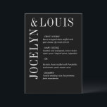 ジョセリンモダンブ結婚ラック メニュー<br><div class="desc">モダン結婚サイドとトップに沿った大きなフォントにあなたの名前を持つミニマルな黒いデザインのメニュー。このデザインはシンプルまだ結婚声明をフォーマル出すには十分なはっきりしただ。</div>