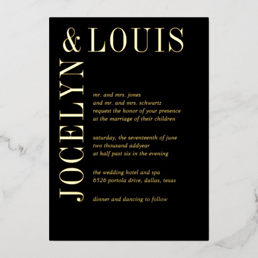 ジョセリンモダンブ結婚ラック 箔招待状 (正面)