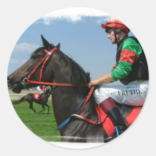 ジョッキーおよび馬のステッカー ラウンドシール