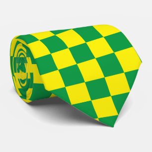 ジョッキーシルクチェッカーボードグリーンとイエローダービー ネクタイ