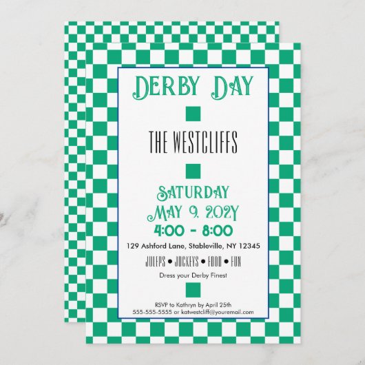 ジョッキーシルクブロックグリーンとホワイトダービー 招待状 (正面/裏面)
