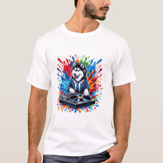 ジョッキー・シベリアンハスキー・DJ・ドッグ Tシャツ