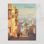 ジョドプールインディアブルーハウスウォーターカラー ポストカード (正面)