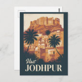 ジョドプールインドイラストレーショントラベルアートヴィンテージ ポストカード (正面/裏面)