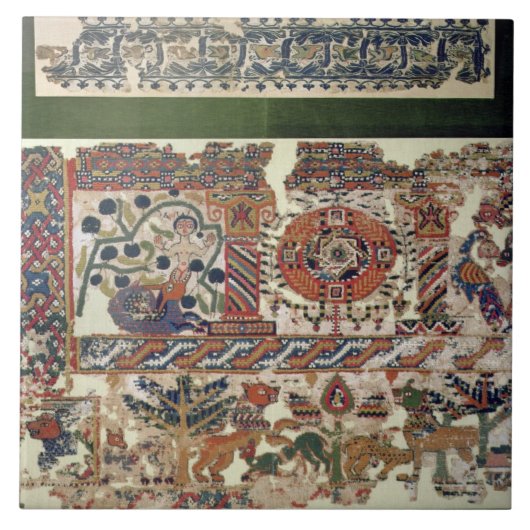 ジョナーおよびクジラを描写する織物の片 タイル (正面)