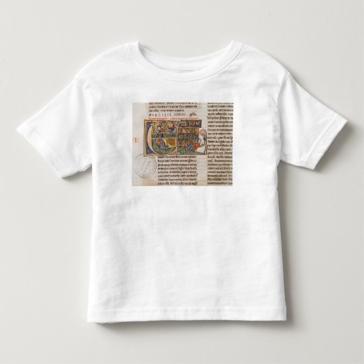 ジョナーを描写しているHistoriatedのイニシャル「E」 トドラーTシャツ (正面)