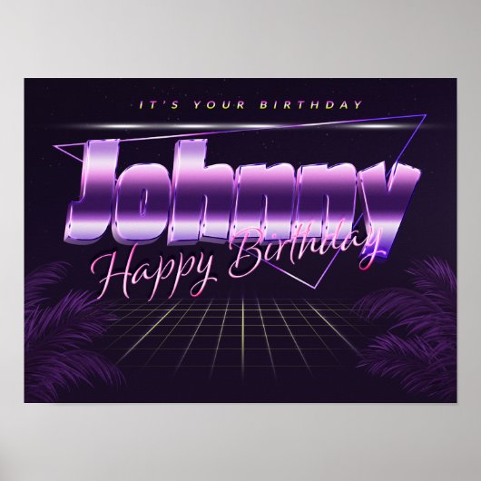 ジョニーネームVorname lila retroポスターGeburtstag ポスター (正面)