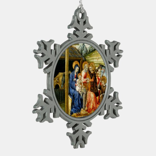 ジョバンニ・ディ・パオロによるマギ崇拝 スノーフレークピューターオーナメント (左)