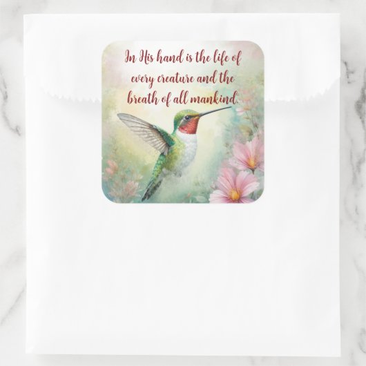 ジョブ12:10すべての生き物の聖なる書物、 経典生活 スクエアシール (バッグ)