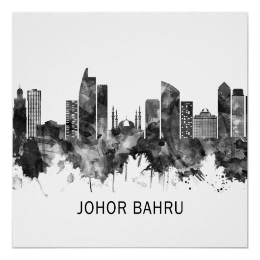 ジョホールバールマレーシアのスカイラインBW ポスター (正面)