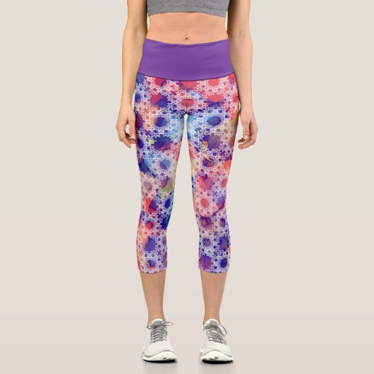 ジョヤ数々の・イブの色幾何学模様ヨガ・カプリス カプリレギンス (正面)