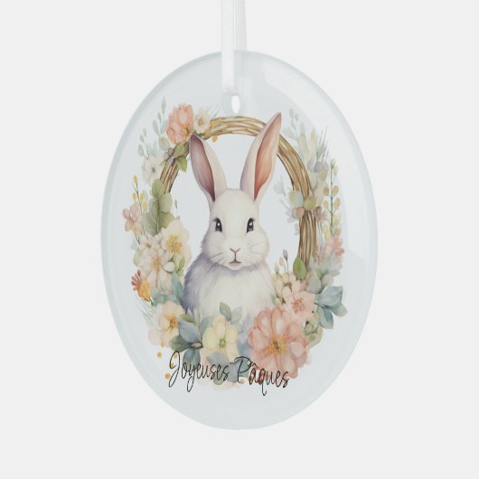 ジョユーズパクイースターバニーフローラリース ガラスオーナメント (正面左)