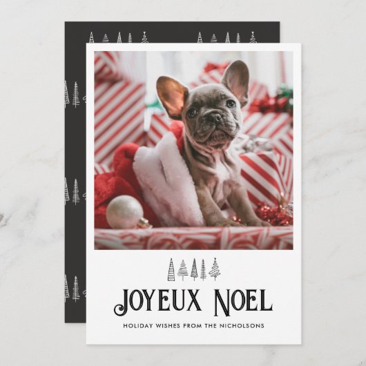 ジョユーヌエルタイポグラフィかわいいペットクリスマスフォト シーズンカード (正面/裏面)