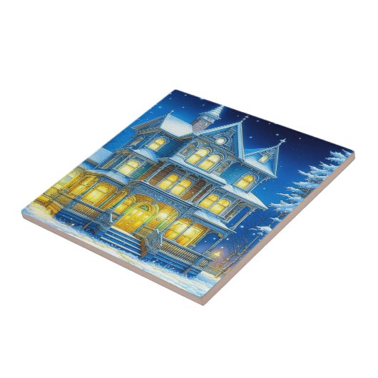 ジョユーヌエルブルーかわいらしクリスマスハウス タイル (側面)