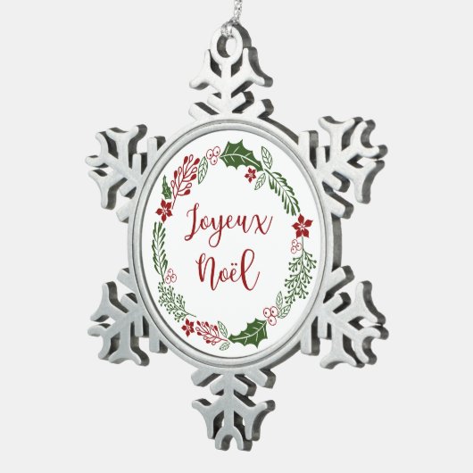 ジョユーノエルフランスのメリークリスマスリース スノーフレークピューターオーナメント (右)