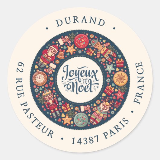 ジョユーノエルリースフランスのブルー差出人住所 ラウンドシール (正面)