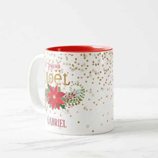 ジョユーノエル金ゴールドグリッターポインセチア ツートーンマグカップ (正面左)