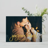 ジョユーノエル モダン| 2枚のフランスの写真クリスマス 箔シーズンカード (立ち正面)