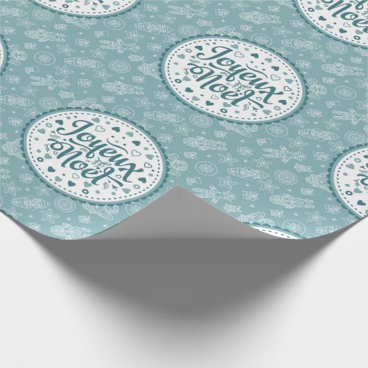 ジョユーノールメリーフランスのクリスマスブルーホワイトシック ラッピングペーパー (角)