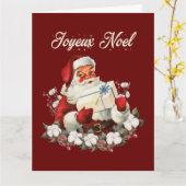 ジョユーノールレッドクリスマスヴィンテージサンタ カード (黄色い花)