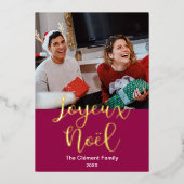 ジョユー・ノエル・メリー・クリスマスフランスの・インエレガント。 箔シーズンカード (正面)