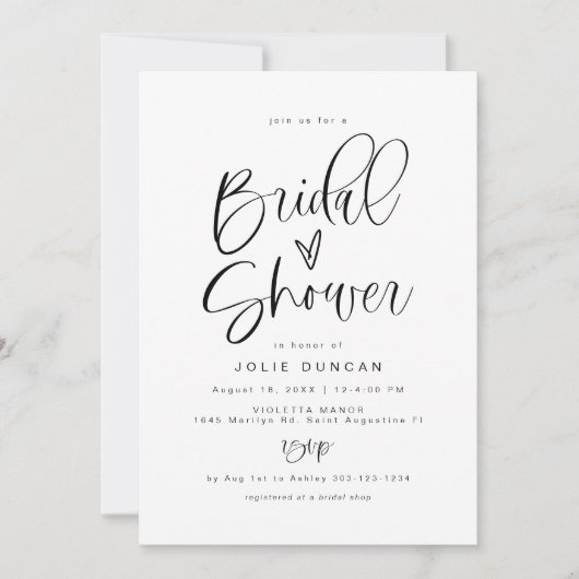ジョリーおもしろいタイポグラフィミニマリストボホブライダルシャワー 招待状 (正面)