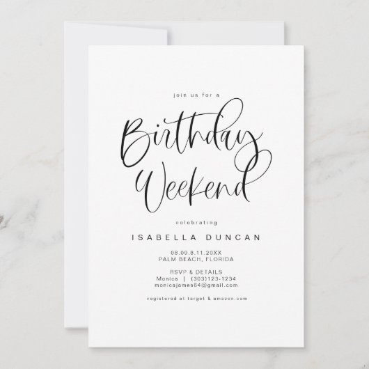 ジョリーボモダンヘミアン誕生日週末の日程 招待状 (正面)