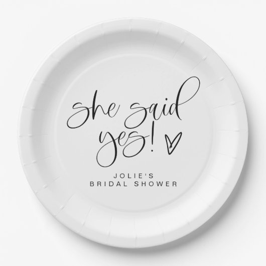ジョリーミニマリスト彼女が言ったYesハートブライダルシャワー ペーパープレート (正面)