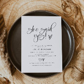 ジョリーミニマリスト彼女が言ったYesハートブライダルシャワー 招待状