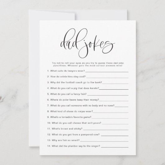 ジョリーミニマルパパジョークベビーシャワーゲーム 招待状 (正面)